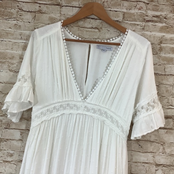 Baltic Born Rayna Deep V White Maxi Dress XL Wedding Boho Festival Fairy - Picture 4 of 12